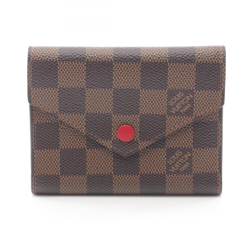 Louis Vuitton Portefeuille Victorine Trifold Wallet Canvas Damier Red Brown
